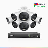 NightChroma<sup>TM</sup> NBRK800 - 4K 8 Channel 8 Cameras Outdoor PoE Security System, Red Blue Flashing Lights & Siren, 3840*2160, Acme Color & IR Night Vision, Human & Vehicle Detection, Two-Way Audio, IP67 Weatherproof, All-Metal Housing